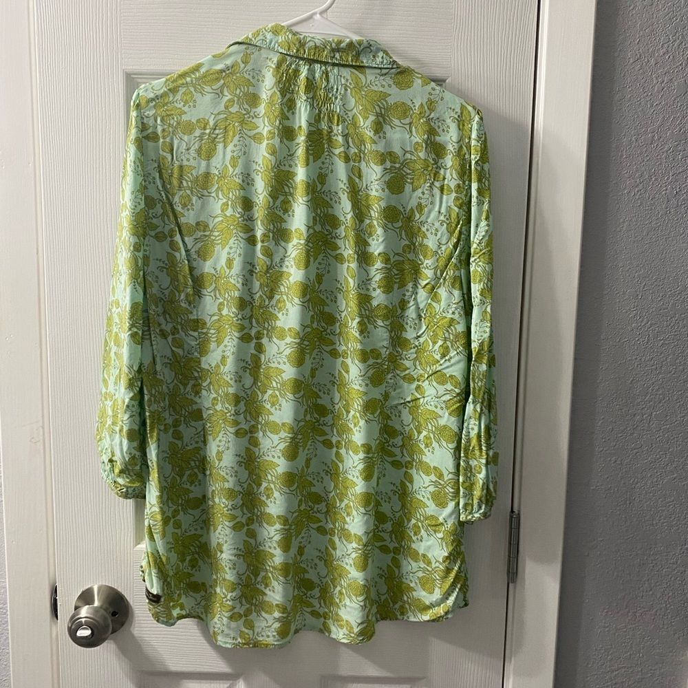 Matilda Jane 3/4 Sleeve Blouse Green with leaf print Medium Tunic Pullover - Picture 3 of 8